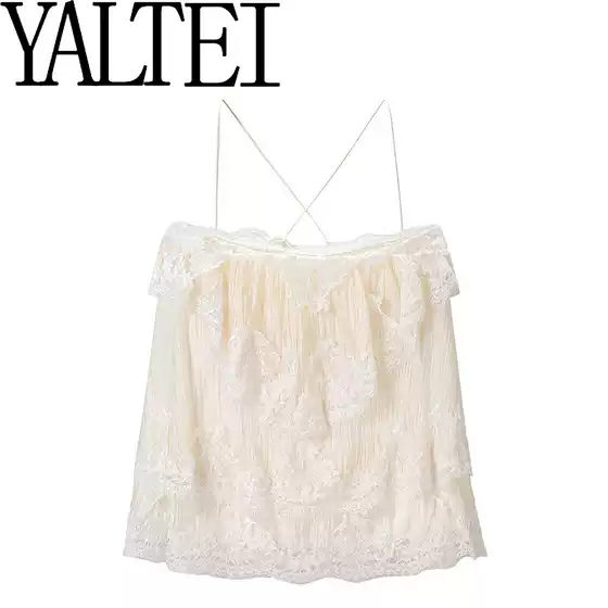 ZA cross-border AliExpress ins European and American women's clothing, new summer French style adjustable strap layered lace top
