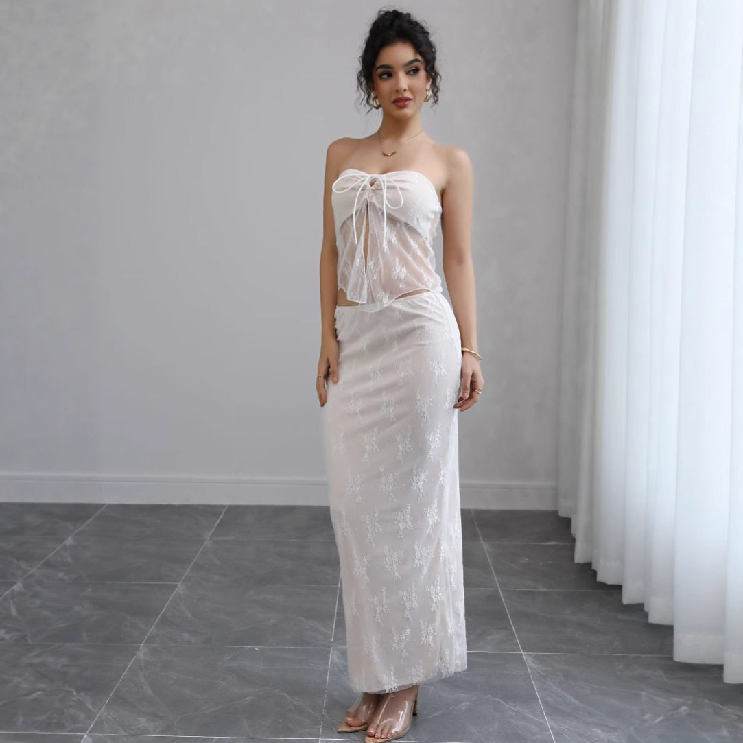 Lace Bustier and Midi Skirt Set High End Slim Fit Vacation Style Perfect for Summer Getaways Wholesale Available