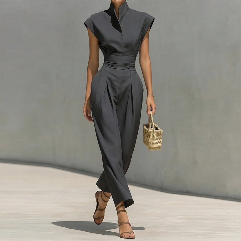 Womens Spring Dress Elegant Solid Color Waist Defining Flutter Sleeves Perfect for Casual or Formal Occasions