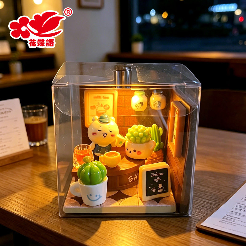 ของตกแต่งฉากคาเฟ่ขนาดเล็กแนวการ์ตูน ใหม่ ชุดอุปกรณ์ทำครีมแบบ DIY ของเล่นอาหารจิ๋ว แผงลอยบนถนน ขายส่งเรซิน