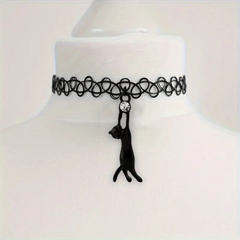 Korean Black Cat Necklace Strap Neck Chain Bow Ribbon Clavicle Chain Sweet Cool Choker Necklace Neck Strap for Women