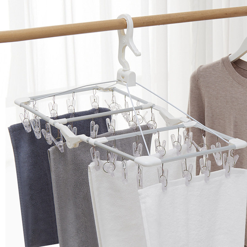 Stainless steel clothes hanger dormitory multi-clip socks rack multi-functional cool underwear drying underwear windproof artifact