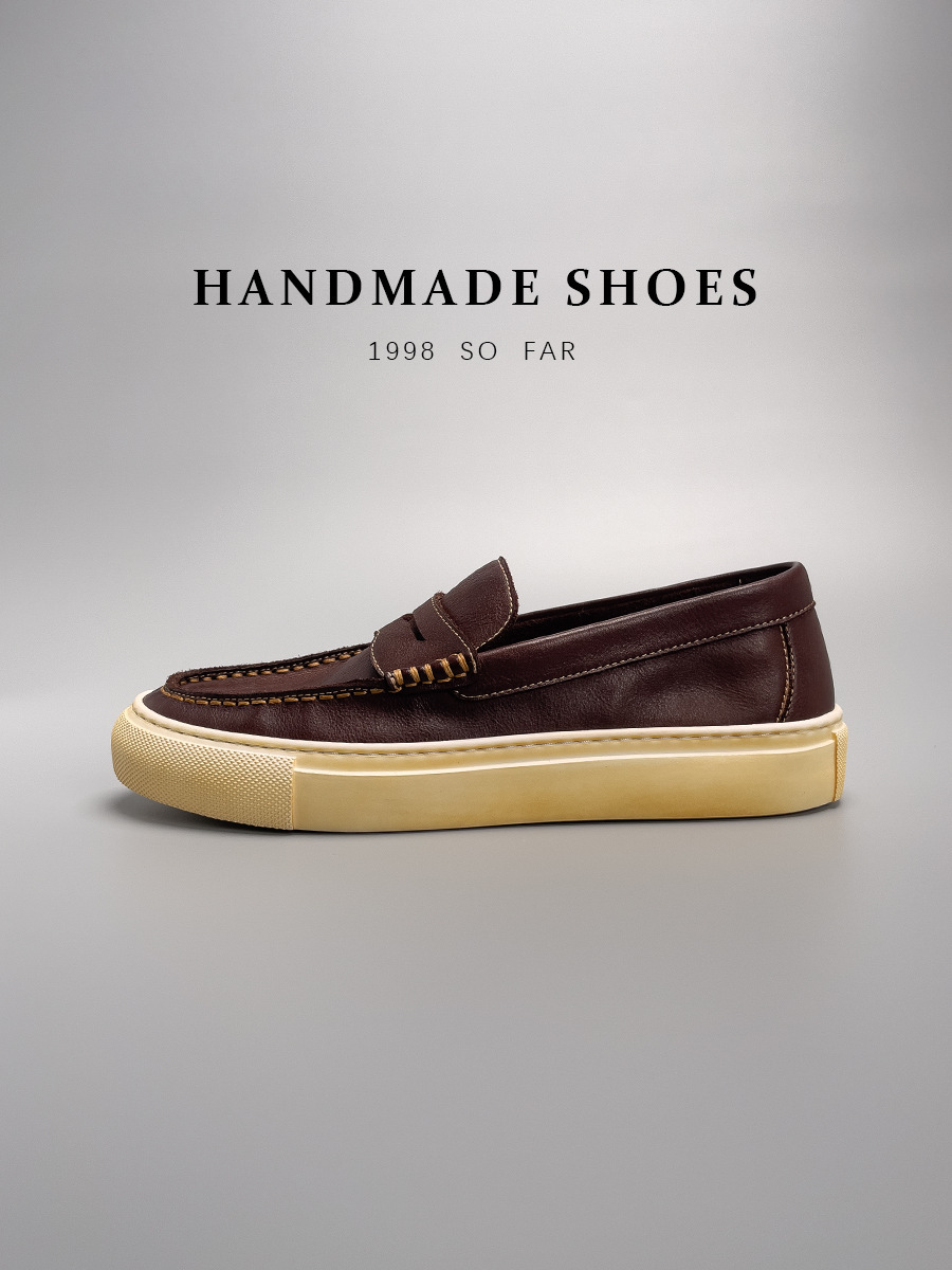 Giày loafer nam da bò thật thủ công kiểu cổ điển — Aima Orange (đánh bóng bằng tay để làm cũ), Màu đen, Chờ sương và mưa (đánh bóng bằng tay), Màu cam