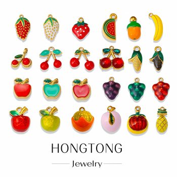 Cross-Border Stainless Steel Colorful Oil Dripping Fruit Strawberry Cherry Banana Pendant Pendant DIY Bracelet Necklace Jewelry Accessories