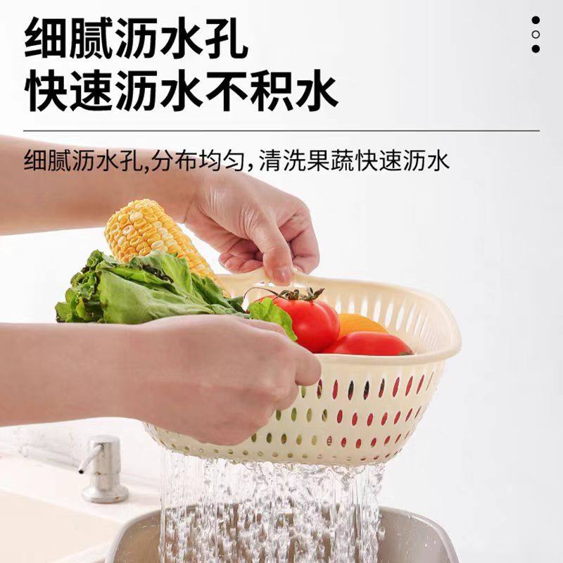 Double-Layer Vegetable Sink Drain Basket Six-Piece Set Kitchen Fruit Plate Living Room Household Square Vegetable Washing Basin Vegetable Basket