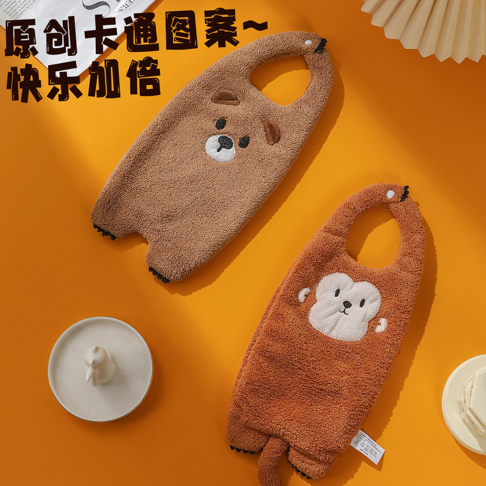 New Cartoon Hand Towel Coral Velvet Thickened Absorbent Hand Towel Hanging Kitchen Bathroom Household Quick-Drying Towel