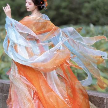 Datang Original Hanfu [Red Twill Koi] Tang-made Chest-up Heavy Embroidery Butterfly Big Sleeve Fairy suit Summer