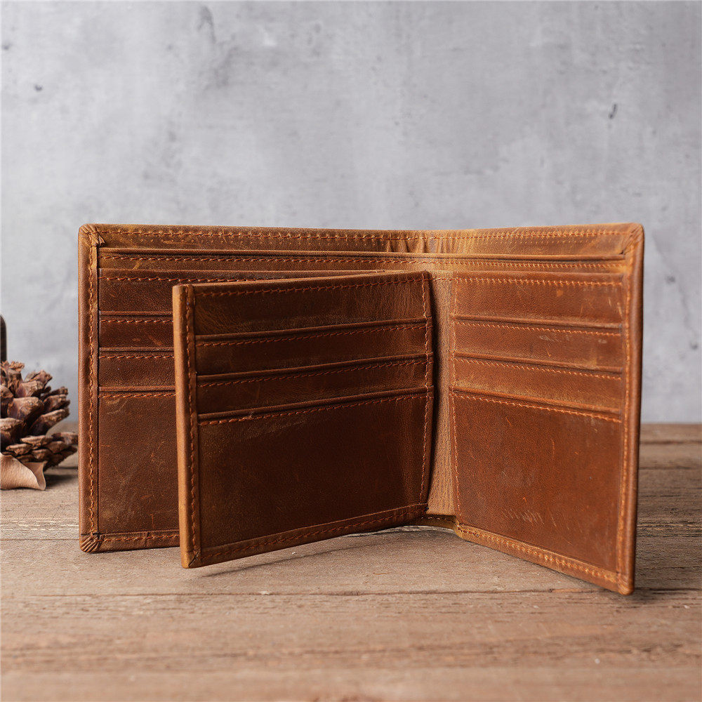 Cross-border men's crazy horse leather short wallet Europe and the United States retro change handmade cowhide card bag foreign trade wholesale 6005