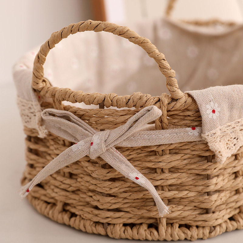 Woven Storage Basket with Handle Imitation Rattan Living Room Coffee Table Storage Basket Straw Sundries Snacks Cosmetics Storage Box