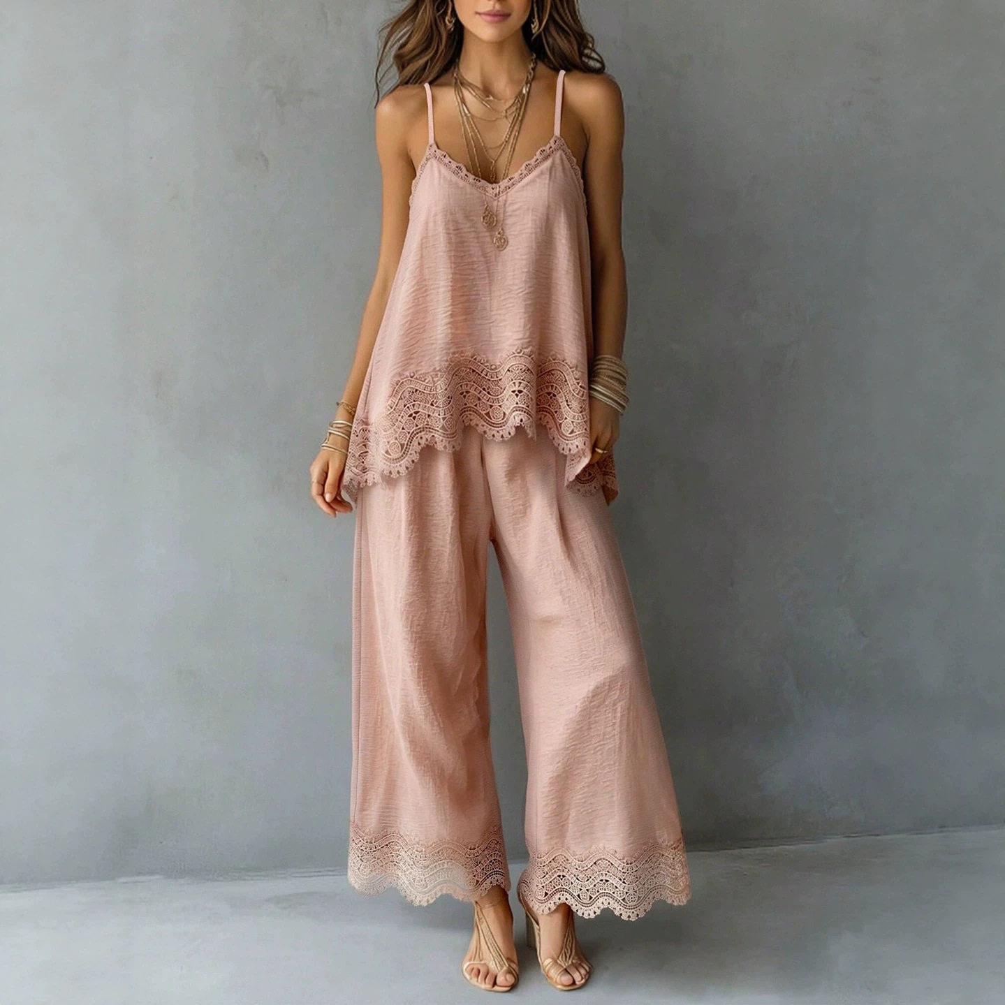 Loose Fit Solid Color Two Piece Set Sleeveless Top Long Pants Casual Style for Spring Summer Wholesale Available