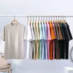 Shoulder Heavy 240g Double Yarn Pure Cotton Crewneck Short Sleeve T-Shirt for Men and Women Summer Solid Color Casual Bottoming Wholesale Top
