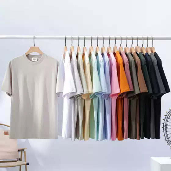 Shoulder Heavy 240g Double Yarn Pure Cotton Crewneck Short Sleeve T-Shirt for Men and Women Summer Solid Color Casual Bottoming Wholesale Top