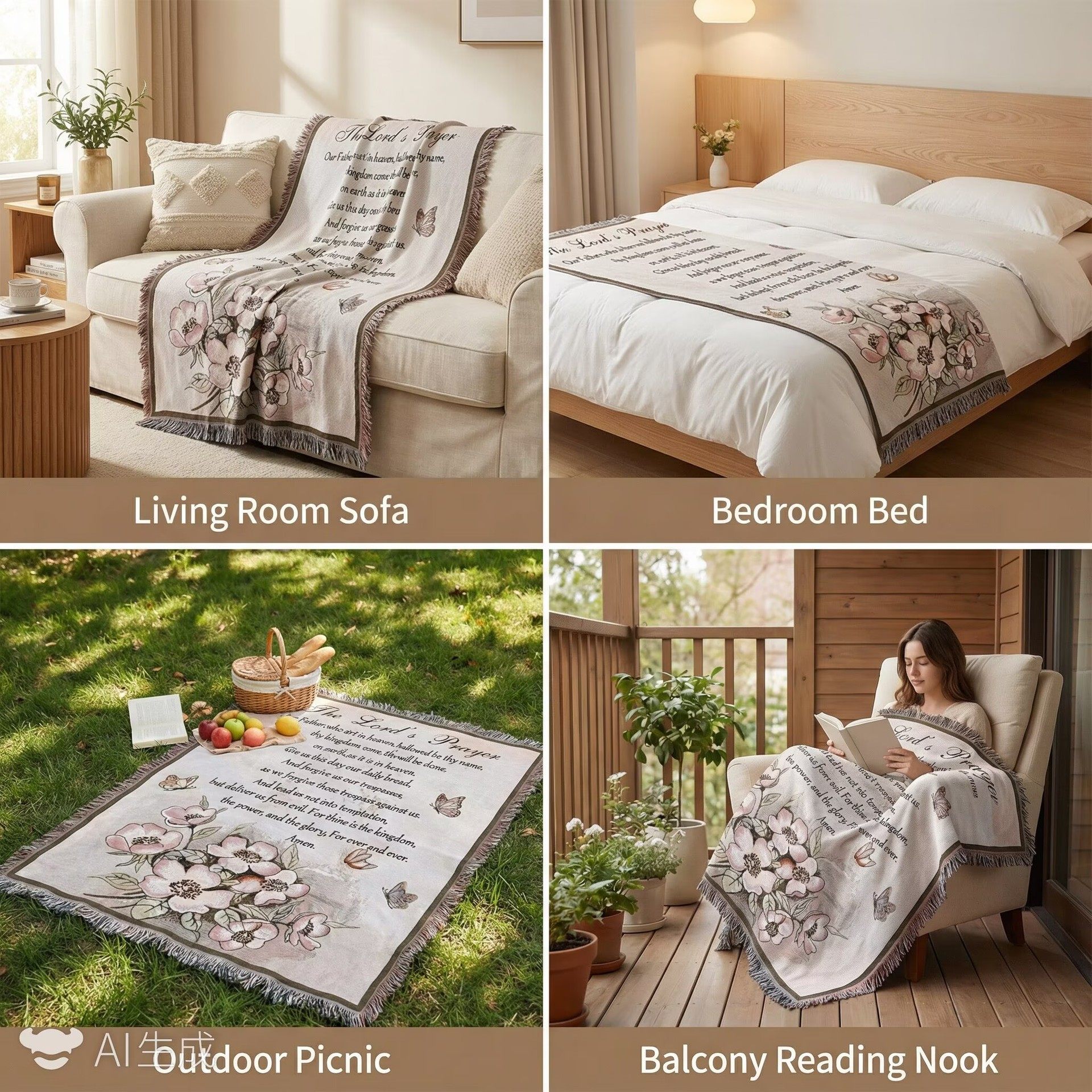 Cross-Border Literary Style Scripture Line Blanket Tapestry Throw Sofa Towel Hanging Cloth Scripture Prayer Blanket Bedside Towel