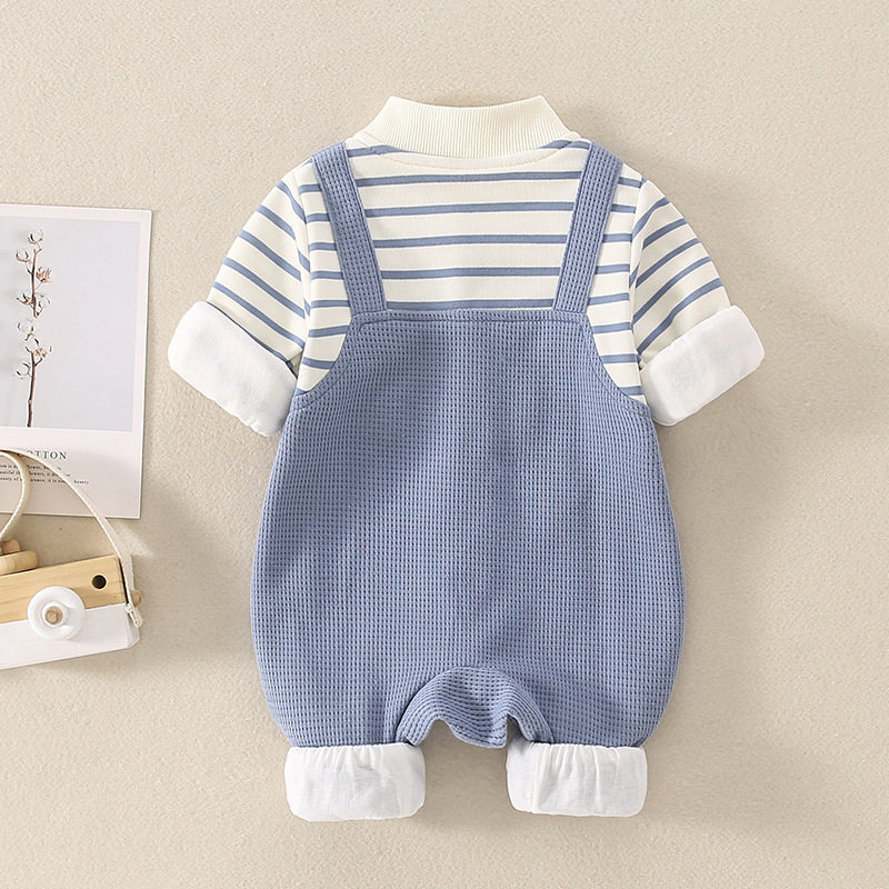 Newborn Clothes Autumn Long Sleeve 0-6 Months Baby Jumpsuit Spring and Autumn Pure Cotton Striped 100 Days Baby Hare Clothes
