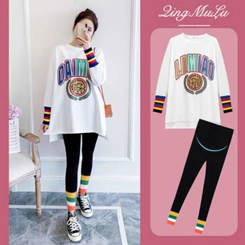 Maternity Autumn Outfit Set Fashion Trendy Mom Autumn Two-Piece Set Belly-Covering Slimming Top Shirt Non-Pregnancy Spring Autumn Style