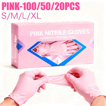 100/50/20 Disposable Nitrile Gloves Pink High Elastic Food Factory Work Housework Thickeneded Nitrile Gloves