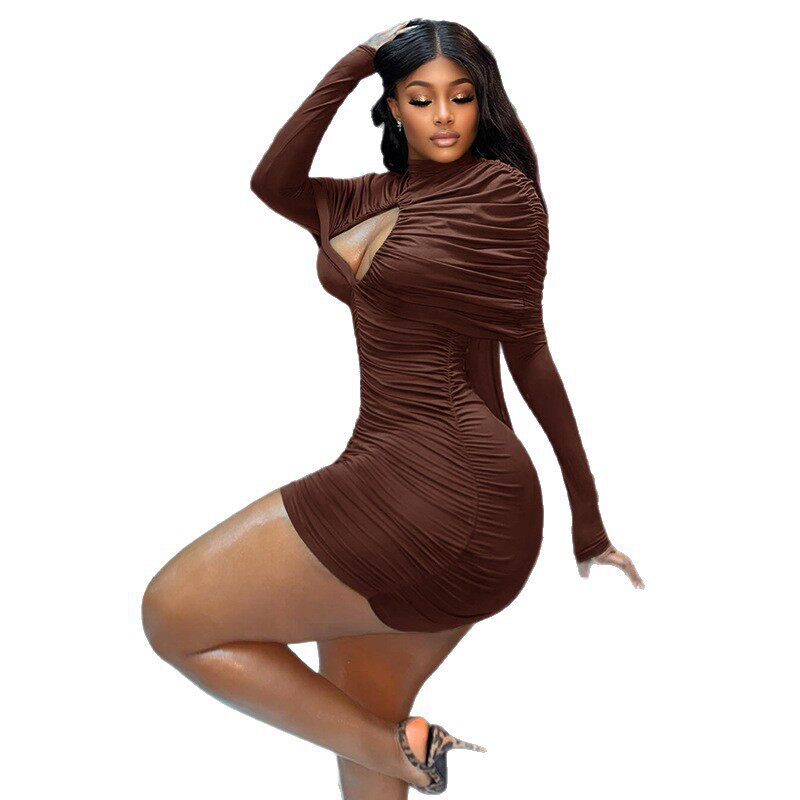 Fashionable Womens Bodycon Dress Sexy Hollow Out High Neck Long Sleeve Trendy for Parties and Events Wholesale