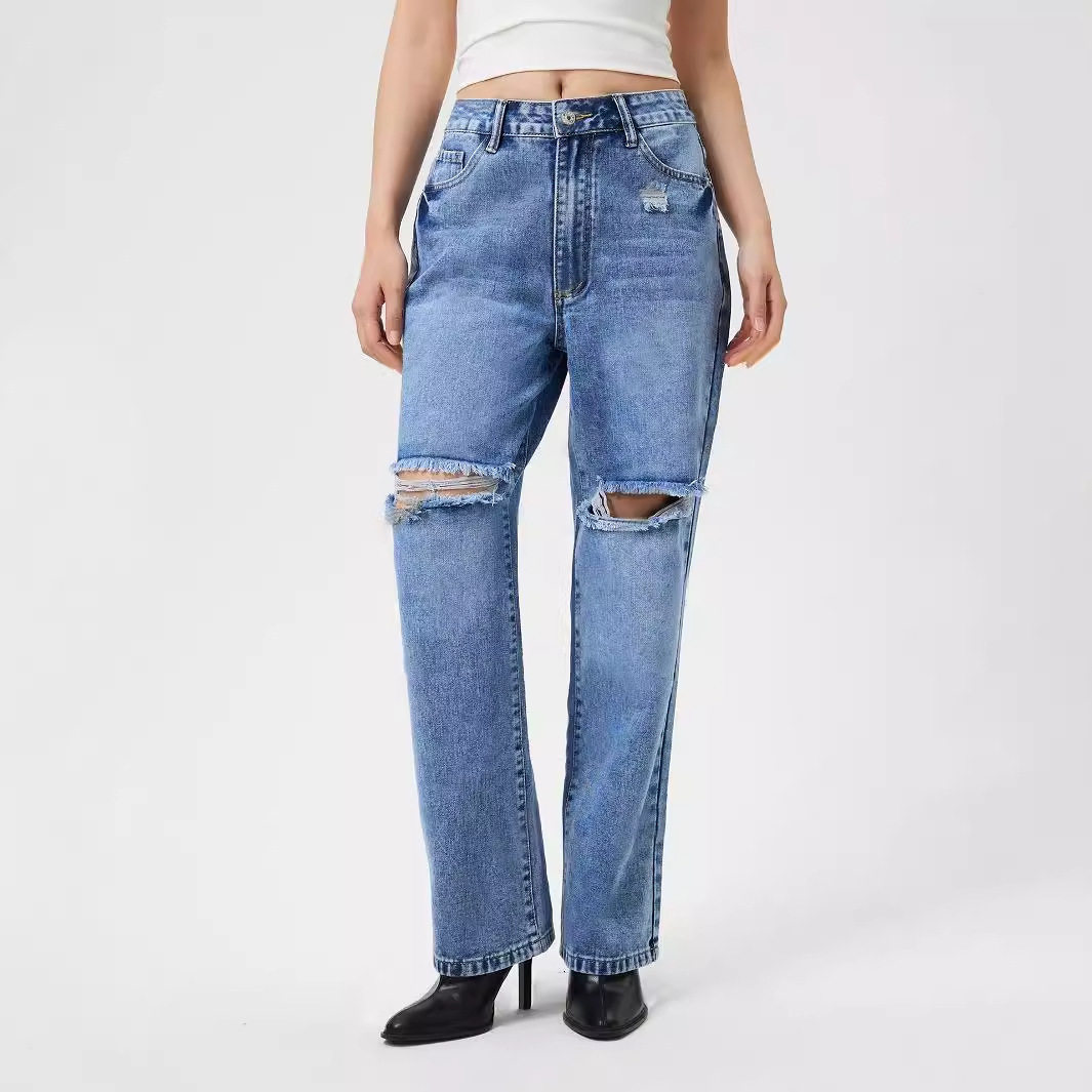 Womens Distressed Wide Leg Jeans Casual Fashion Trendy Style Comfortable Fit Perfect for Everyday Wear Wholesale