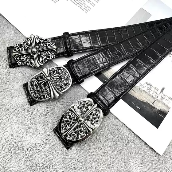 Crowe Ch Crocodile Pattern Cross Classic Vine Star Belt Men's Jeans Belt Retro Trendy Fashion