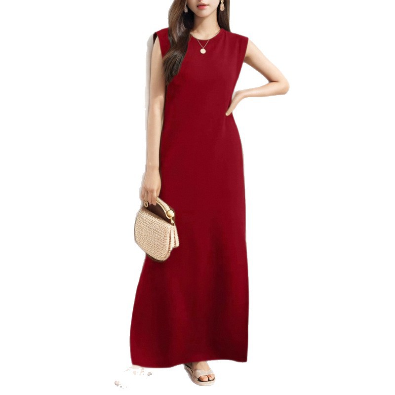 Womens Spring Dress Fashionable Elegant Sleeveless Round Neck Slim Fit Perfect for Casual or Formal Occasions