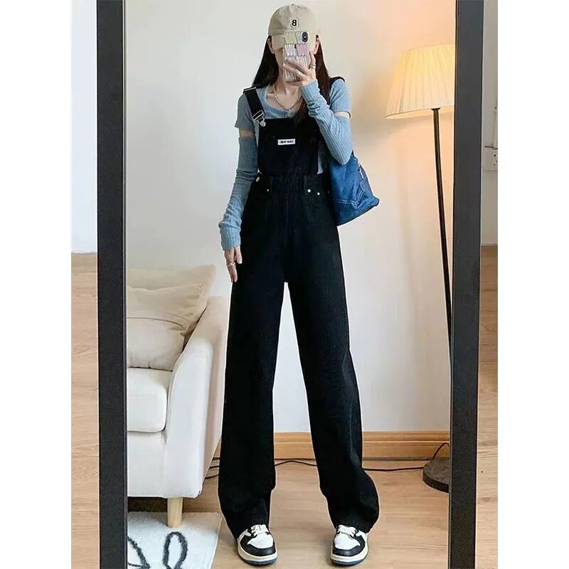Womens Denim Jumpsuit Loose Fit Plus Size Adjustable Straps Floor Length Spring Fall Casual Wear Wholesale