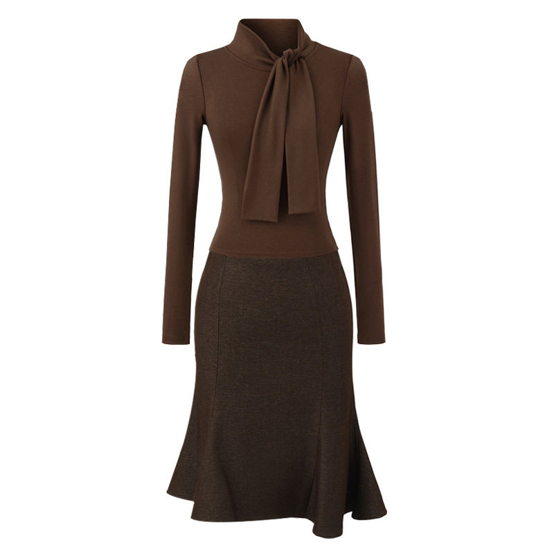 Autumn Hot Girl Outfits European and American Style Ribbon Slimming Tops and Skirts Royal Sister Fishtail Skirt Two-Piece Set