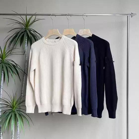 Cross-Border Men's Badge Sweater Loose Solid Color Knitwear Round Neck Base Badge Sweater Trendy