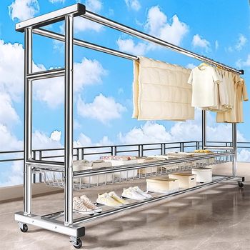Galvanized Steel Clothes Drying Rack for Home Use, Balcony Clothes Rack, Movable Indoor and Outdoor Thickened Quilt Drying Tool