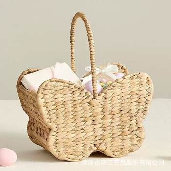 Cross-border water hyacinth straw storage basket portable butterfly shape storage basket picnic fruit snacks storage basket basket