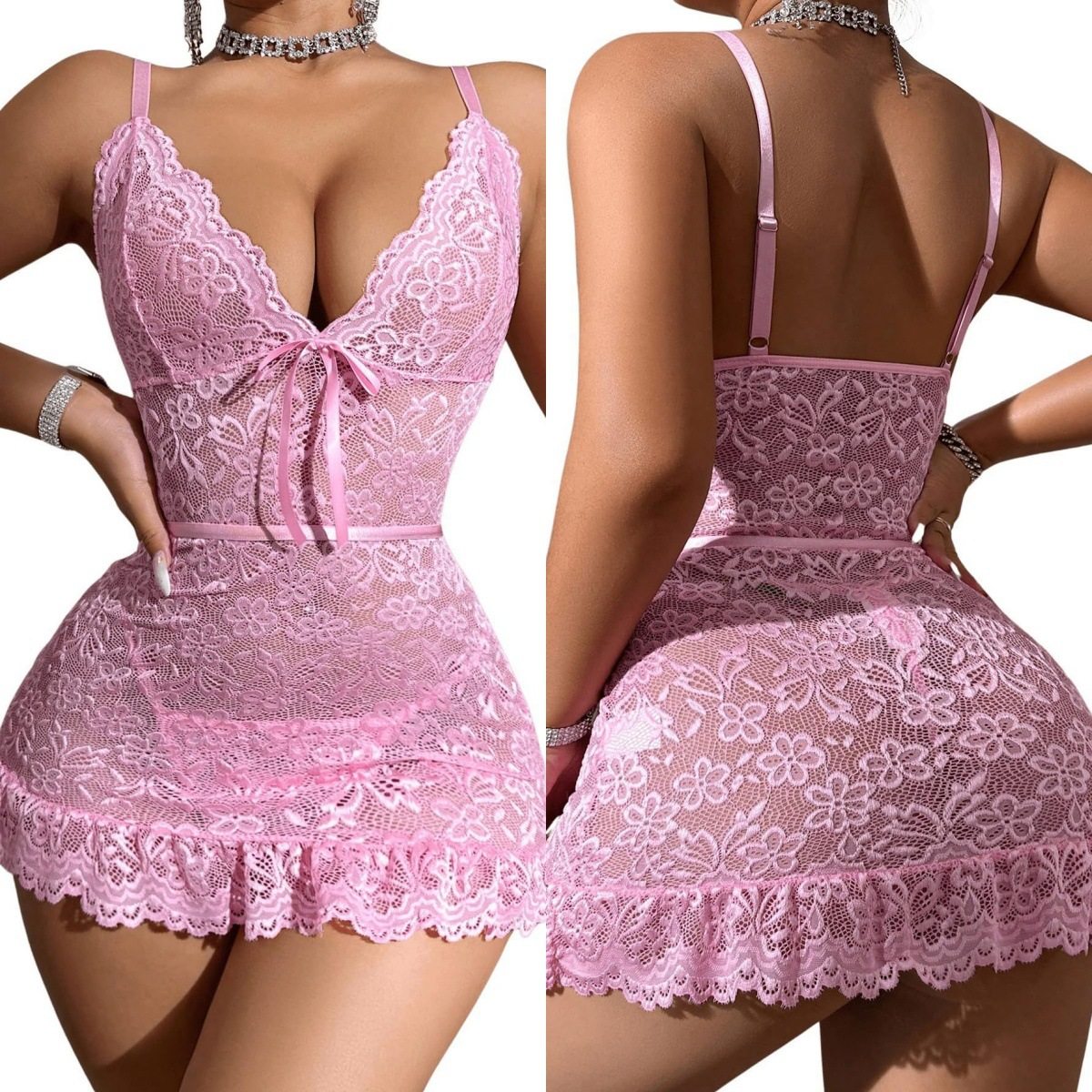 新款情趣内衣深V蕾丝吊带裙蕾丝透视情趣性感睡衣女情趣诱惑2件套