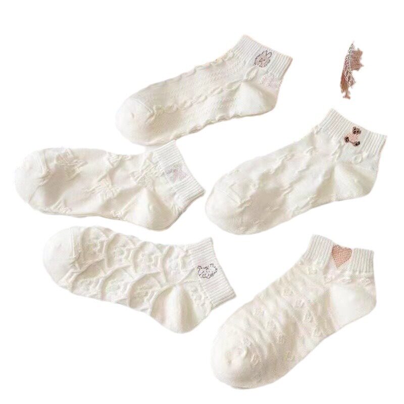 船袜女2025夏季新款女士纯色透气短袜ins风潮流小熊可爱防滑女袜