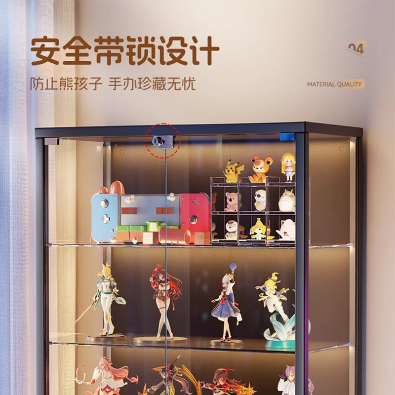 手办柜玻璃展示柜痛柜带锁带门书柜防尘透明模型收纳柜玩具储物架