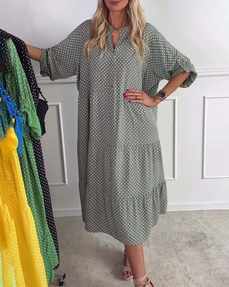 Summer Floral Print Button Up Polka Dot Dress Loose Fit Stand Collar Short Sleeve Casual Wear for Women OEM