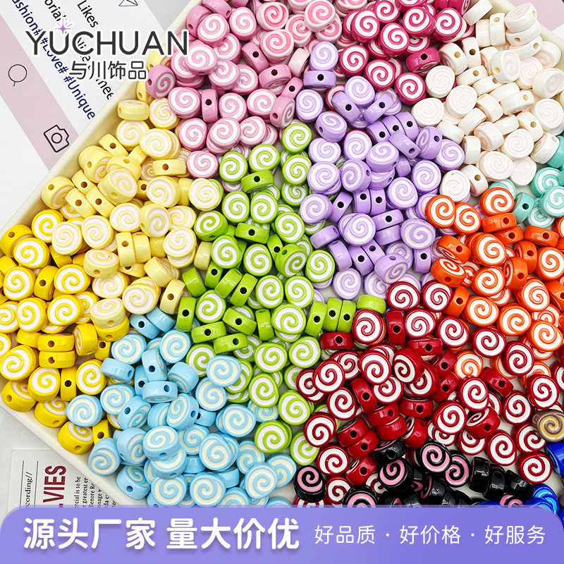ลูกปัดอะคริลิกพิมพ์ลายโรลสวิส แบบมีรูทะลุ ลูกปัดรูตรง ลูกปัดหลวมแบบ DIY โซ่โทรศัพท์ สร้อยคอ จี้กระเป๋า วัสดุและอุปกรณ์เสริม