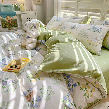 Class a small fresh cotton four-piece set single double student dormitory cotton quilt cover sheet three-piece set four seasons universal