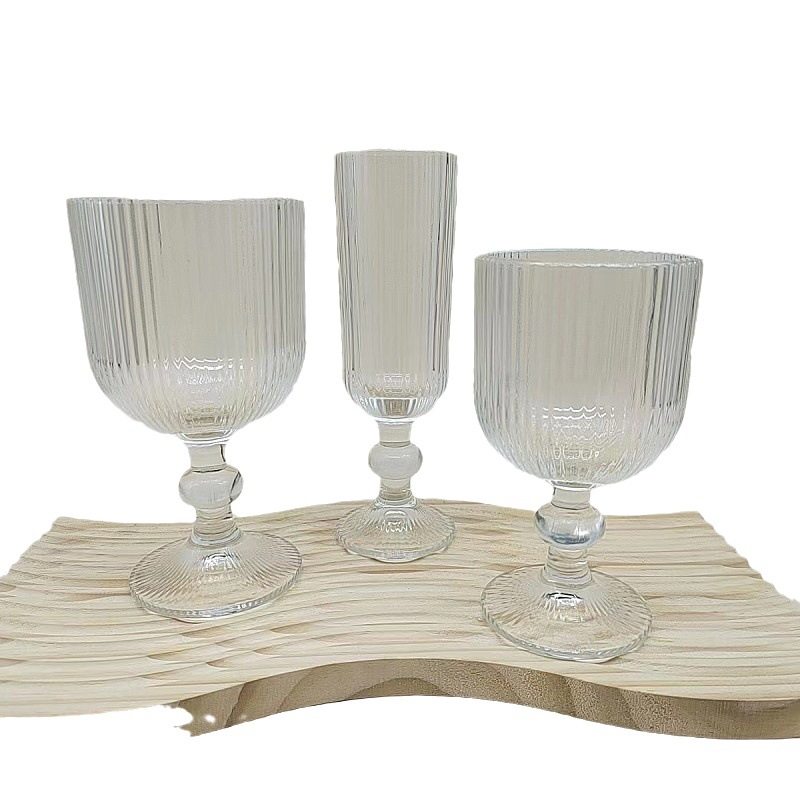 European-style retro ins style vertical pattern goblet wine glass champagne glass high-looking glass retro goblet series