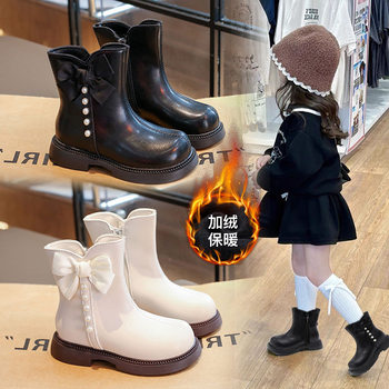Girls' Boots Short Boots 2025 Autumn and Winter New Kidsren's Boots Fashionable and Stylish Big Kidsren's Little Girls' Leather Boots White
