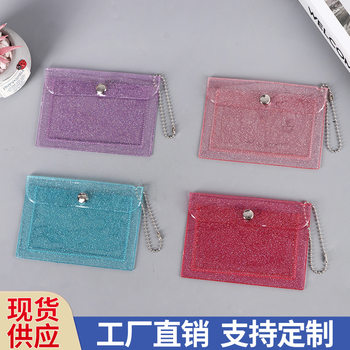 Ins Transparent Glitter Printed Card Holder Korean Mini Snap Simple Pvc Wallet Bank Card Protection Portable Student