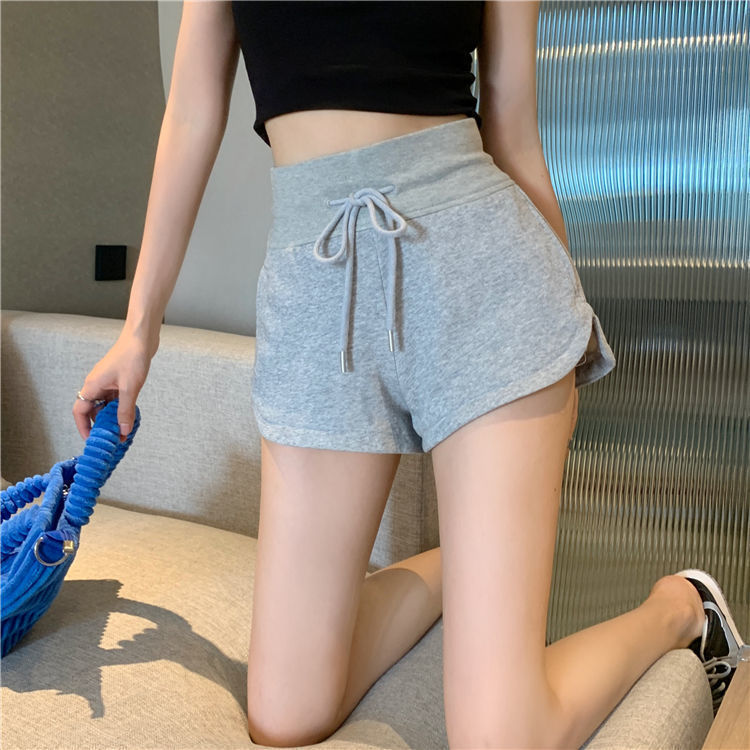 High Waisted Womens Gray Casual Sports Shorts Drawstring Loose Fit Trendy Design Summer Wear Wholesale Available