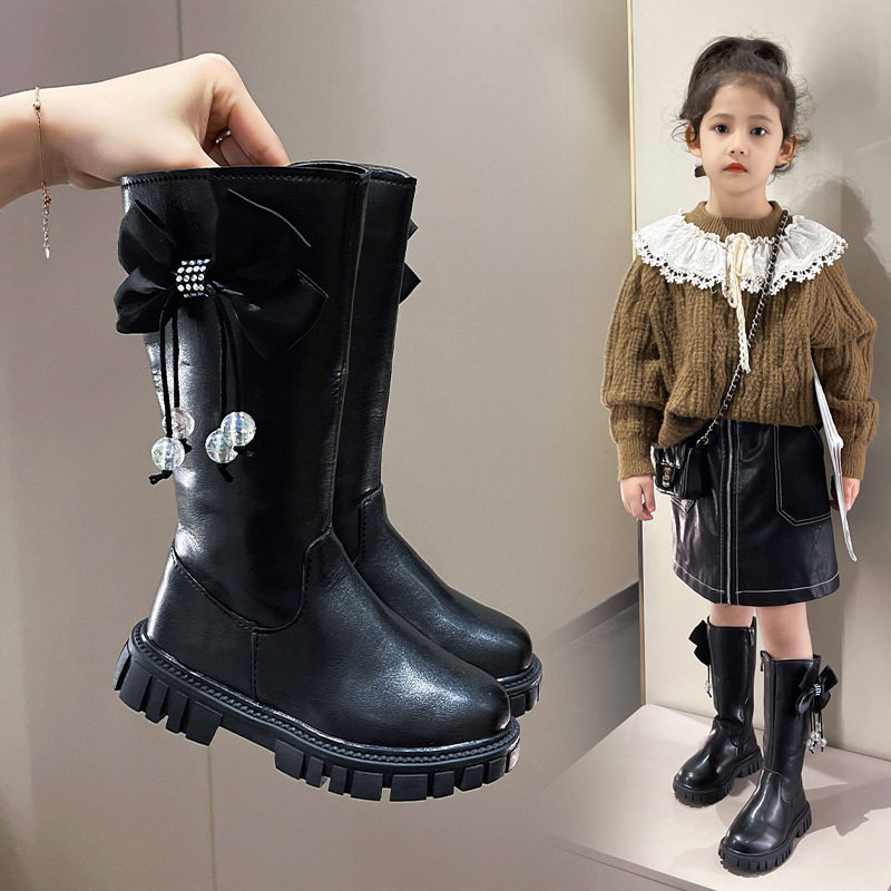 Girls' Velvet Warm Boots 2025 Winter New Korean Style Fashionable Kidsren's Princess Soft-Soled Fashionable Long Cotton Boots