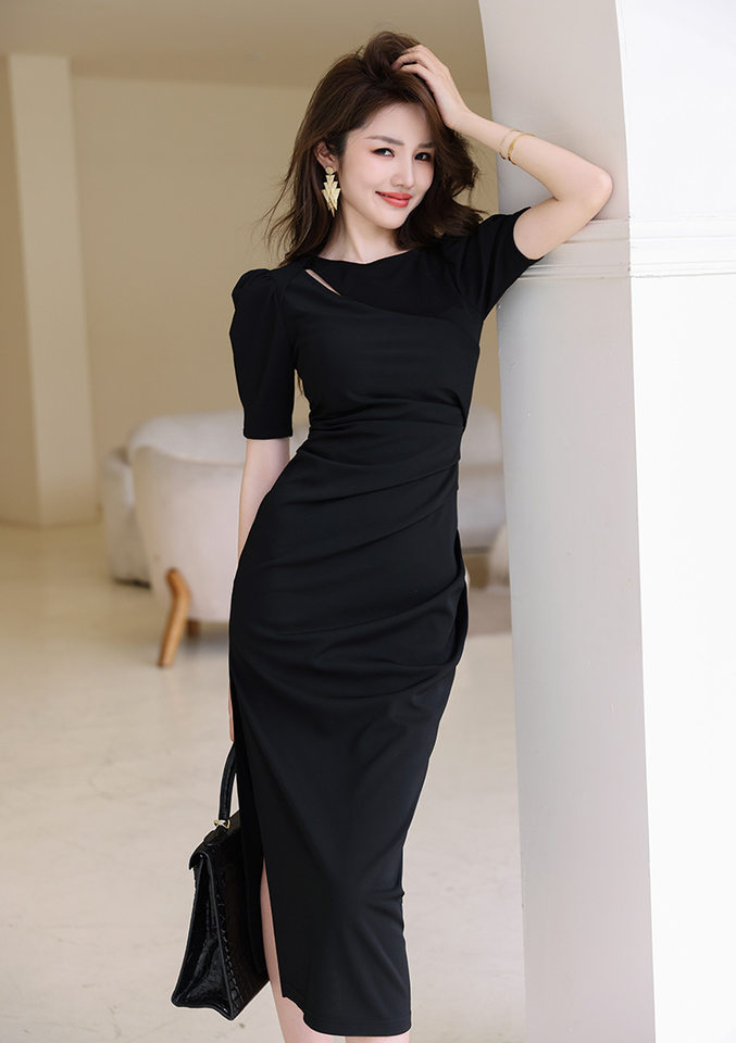 Váy Ôm Body Nữ Tay Lỡ Thiết Kế Xẻ Tà Dáng Dài Màu Đen chi tiết 13