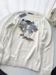 Rl/Scanable 25-Year-Old Bear Autumn and Winter New Style Pure Cotton Heavy Embroider Cartoon Round Neck Knitwear for Men and Women