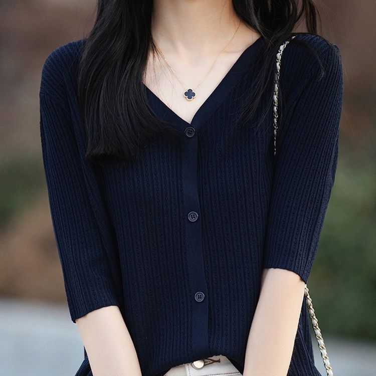Summer Short Sleeve Knitted Cardigan Lightweight Loose Fit Twisted Design Pearl Texture Casual Wear Wholesale