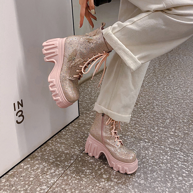 Boot Cổ Thấp Nữ Cao 10cm Tăng Chiều Cao Đế Cao