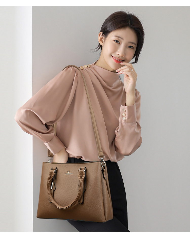 Túi xách nữ tote da PU phong cách tối giản, đựng nhiều ngăn, có quai đeo chéo — Màu đen, Màu đỏ, Màu kaki, Màu vàng