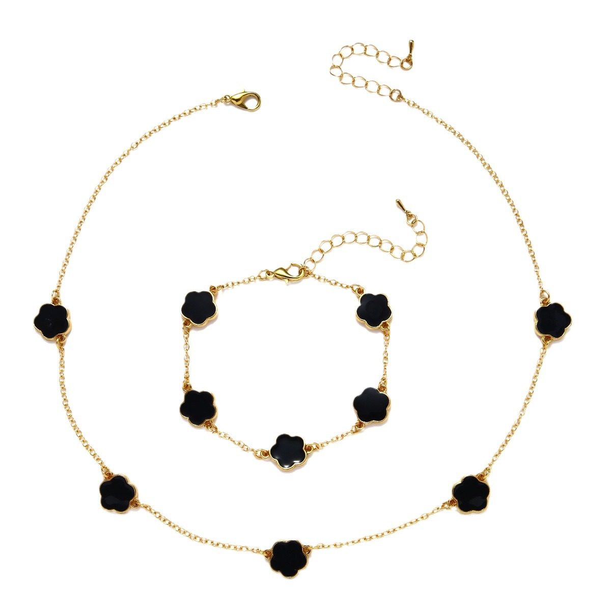 Cross-border Hot Five-petal Flower Earring Bracelet Necklace suit European and American Fashion Lucky Five-leaf Flower Bracelet Factory Direct Supply