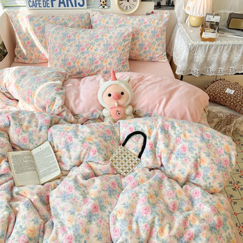 New Winter Thickeneded Class a Maternal and Infant Milk Velvet Anti-Static Bed Bed Sheets Quilt Cover Four-Piece Set Student Dormitory 3-Piece Set Home