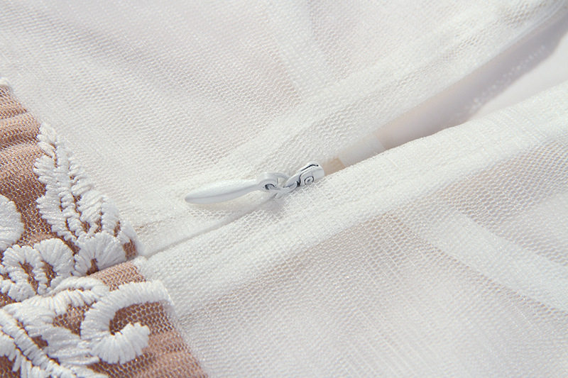 Đầm maxi nữ ren trắng không tay cổ tròn eo cao — Trắng chi tiết 11