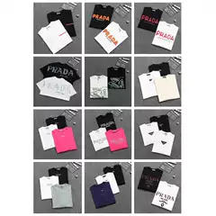 Luxury High Version Pra Pujia Metal Triangle Logo Unisex Summer Loose Versatile Printed Short-Sleeve T-Shirt