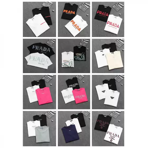 Luxury High Version Pra Pujia Metal Triangle Logo Unisex Summer Loose Versatile Printed Short-Sleeve T-Shirt